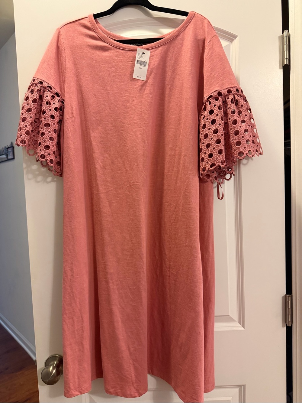 Lane Bryant Soft Rose Pink Eyelet-Sleeve Shift